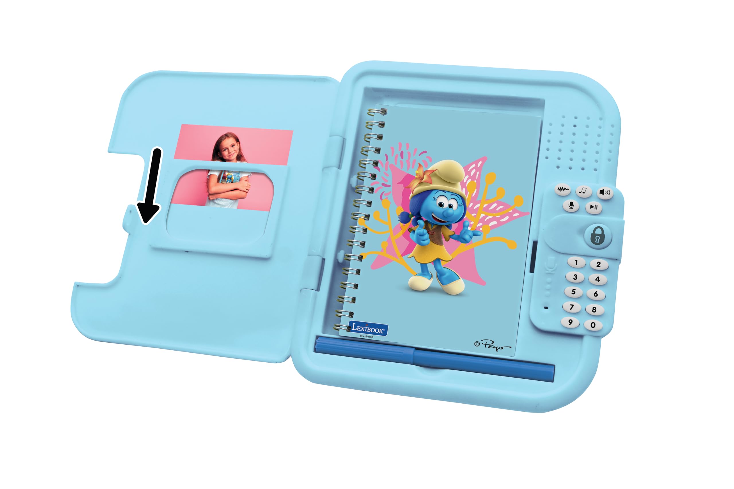 Lexibook, Les Schtroumpfs Journal Intime Électronique, SD50SFLXB | Stylo et carnet inclus, interactif, protégé par mot de passe, effets sonores, Bleu
