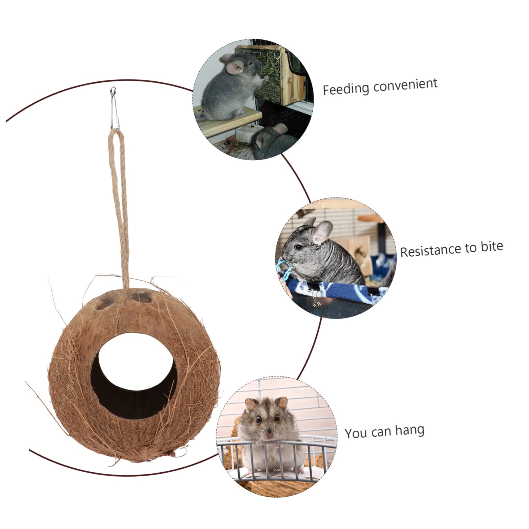 DOITOOL Natural Coconut Shell Hiding Cave 4.72 Inch Small Pet Nest for Hamsters Parrots Lizards Bird Cage Accessory Cozy Shelter and Feeder - Image 2