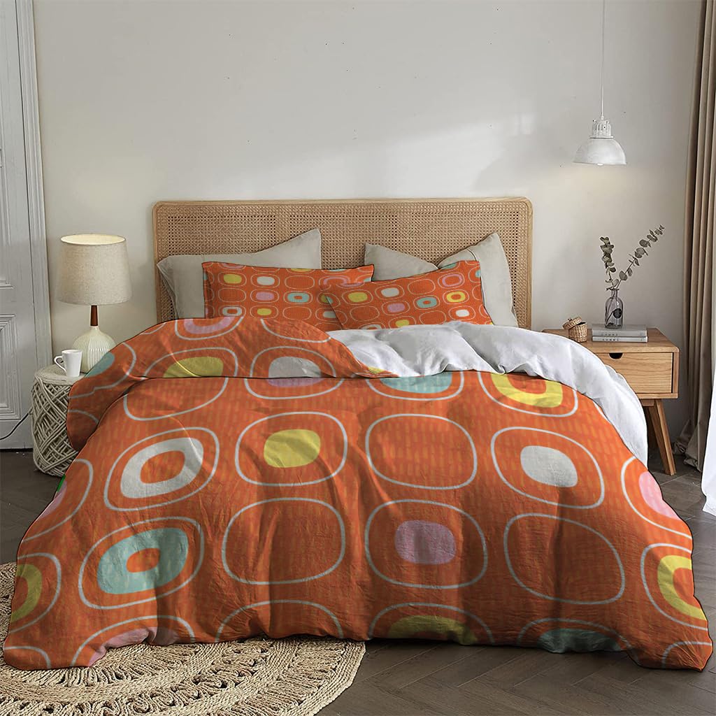 NIBAINLO 布団カバー抽象的なヴィンテージの丸みを帯びた正方形 肌に優しい ピーチスキン加工 掛け布団カバー 和式 洋式 あったか 布団カバーセット リバーシブル ホームステイ ホテル 家庭兼用