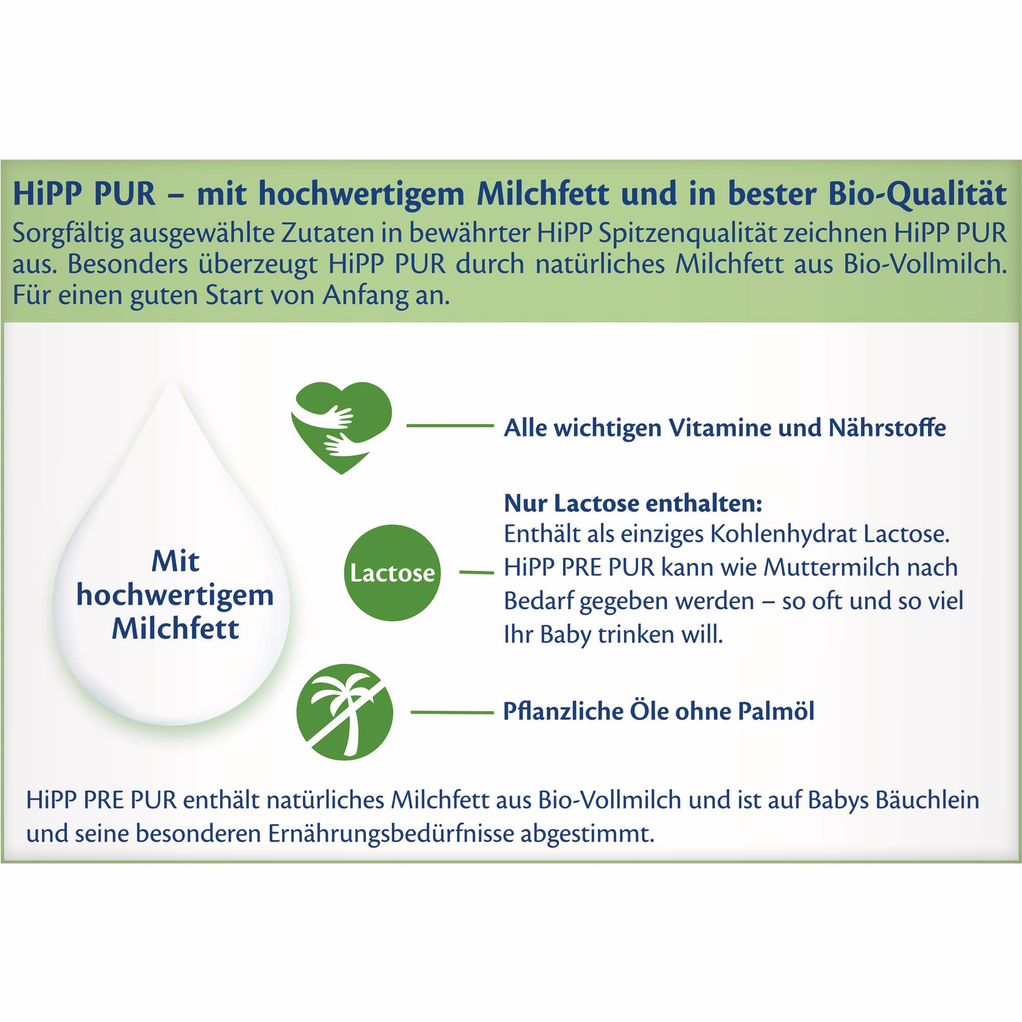 HiPP PRE PUR Anfangsmilch 5 x 500g, von Geburt an, Bio-Vollmilch, ohne Palmöl