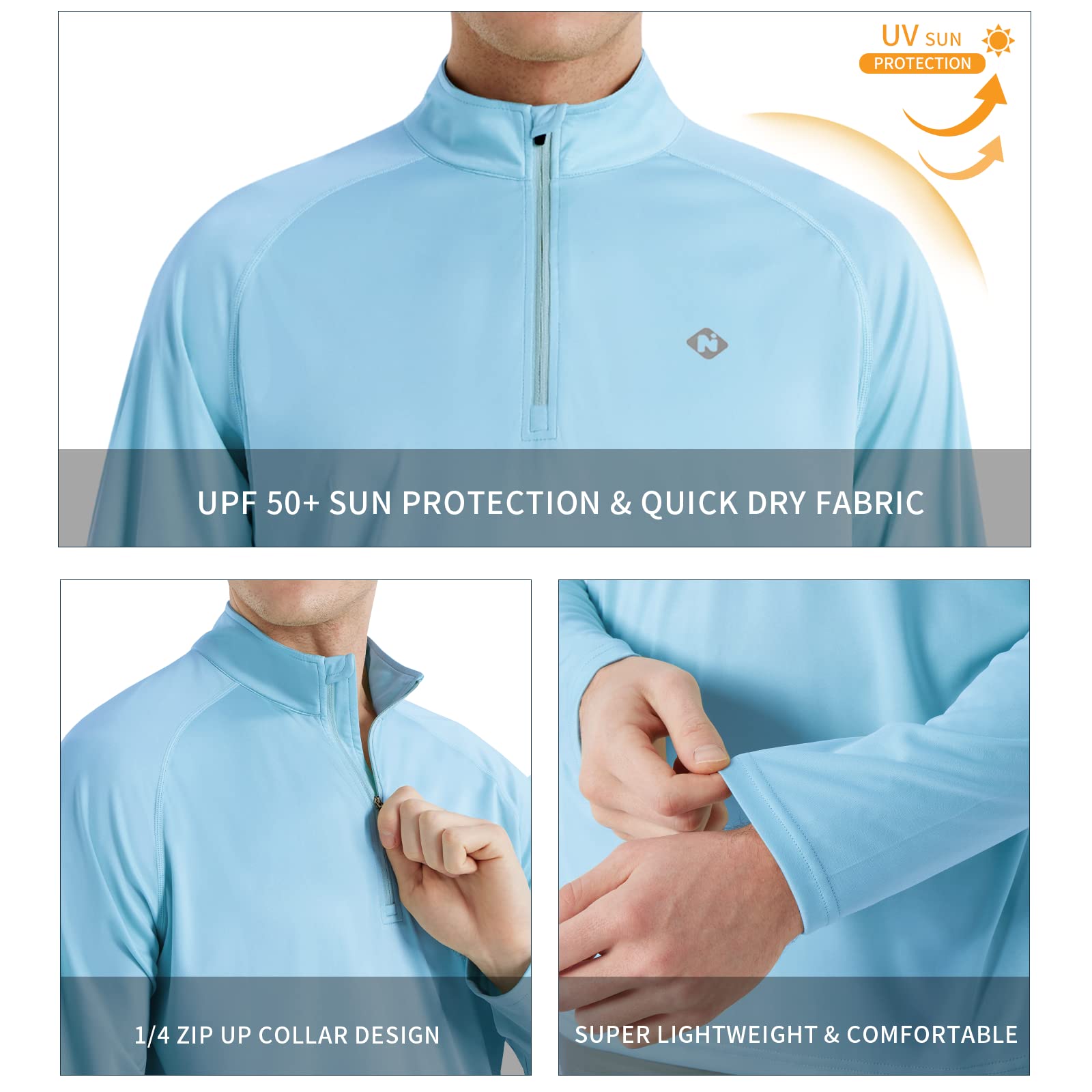 NAVISKIN Camicia da Uomo Rash Guard UPF 50+, con Protezione Solare, a Maniche Lunghe, ad Asciugatura Rapida, Leggera