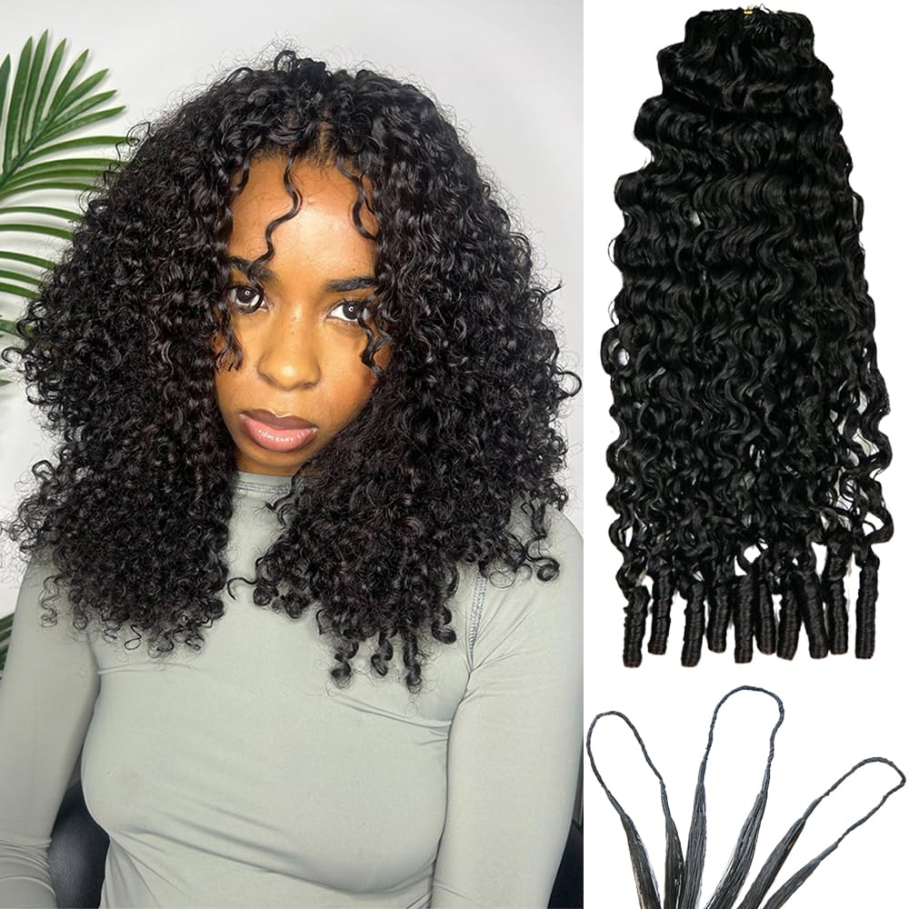 Water Curly Crochet Human Hair Knotless Pre-Separated Deep Curly Virgin Human Hair Pre-Looped Reusable Feather Crochet Hair Extensions 20Inch 60g 50Strands
