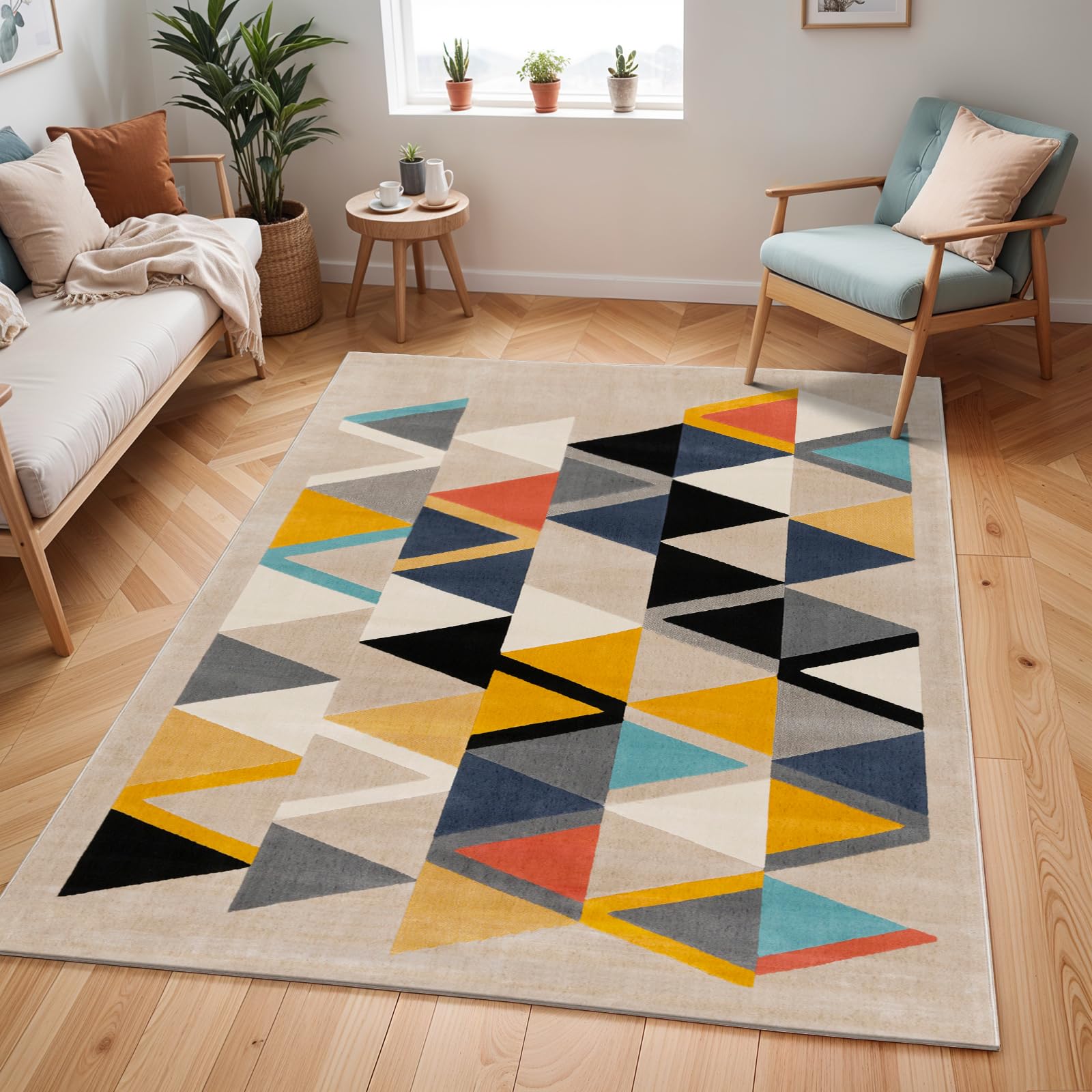 Livabliss Marietta Alfombra Geométrica - Alfombras Salon Modernas, Comedor, Cocina, Habitación - Alfombras Abstractas Estilo Bohemio, Fácil de Cuidar - Alfombra Grande 80x220cm, Beige, Naranja, Gris