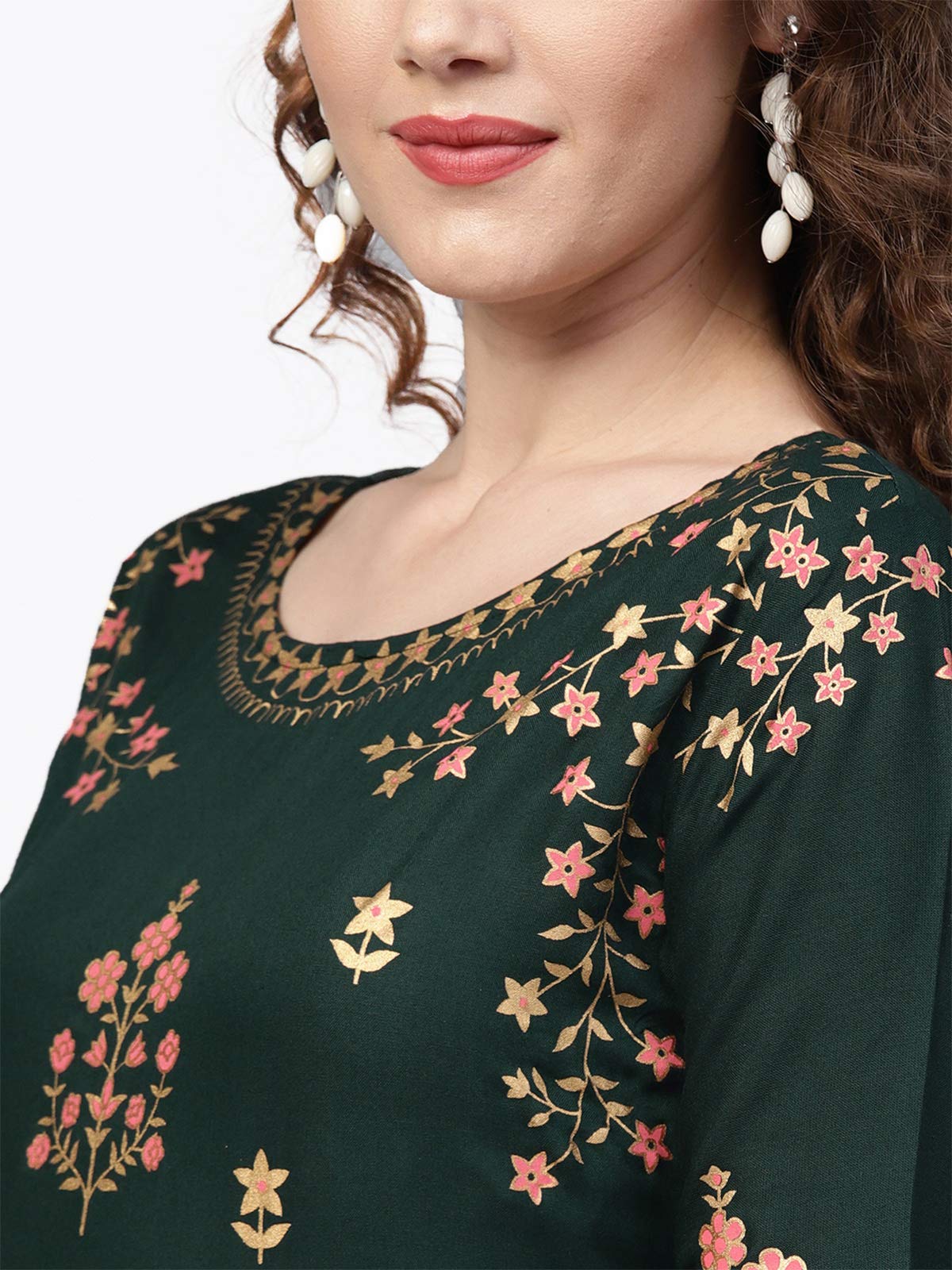Ishin Women's Rayon Green Printed Anarkali Kurta