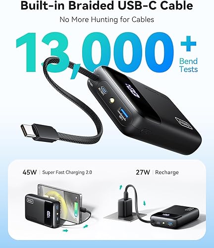 Miniatura 5 de INIU Cargador Portátil de 45W, Banco de Energía más Pequeño de 20000mAh con Cable USB-C Integrado, Carga Rápida USB C Entrada y Salida Paquete