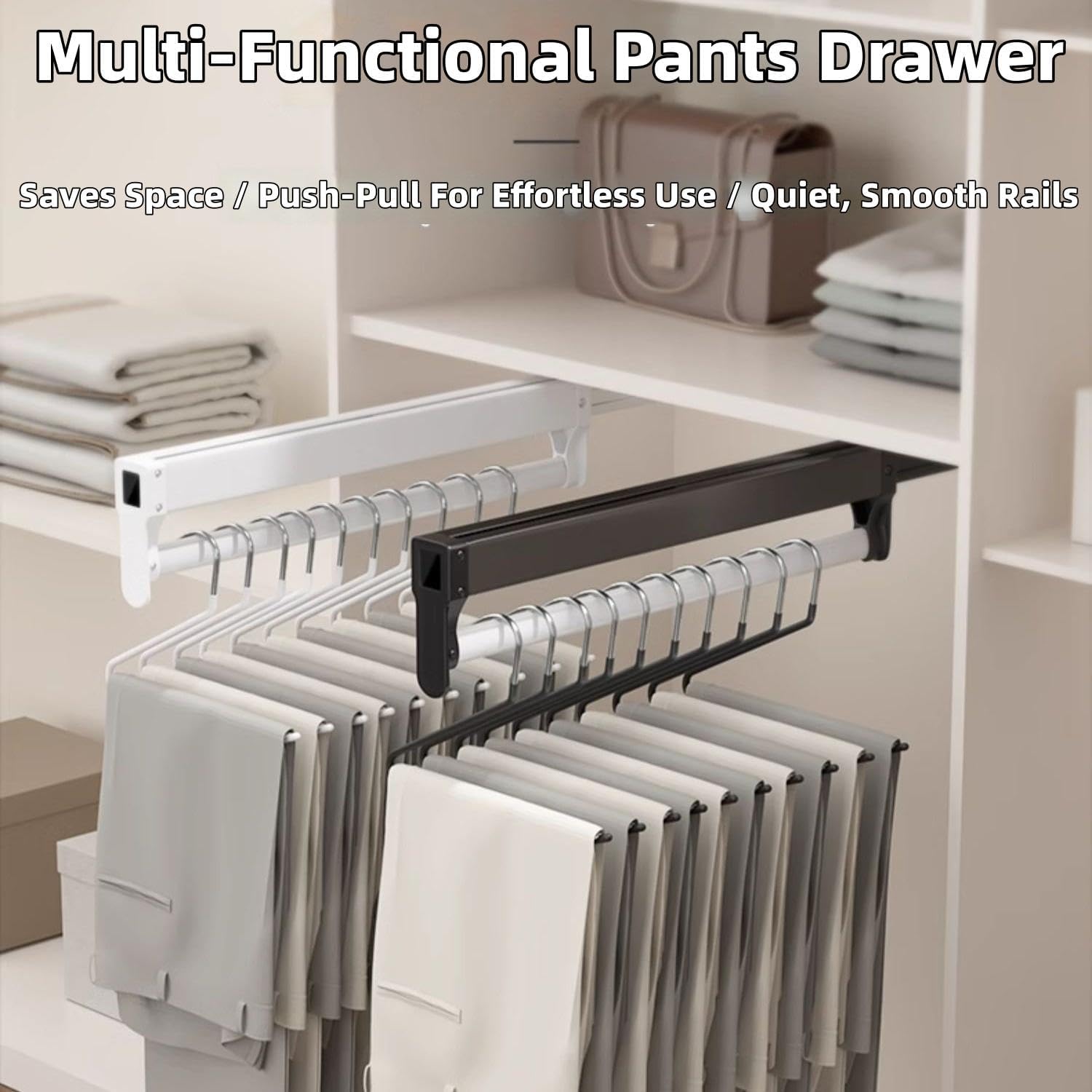 Heavy Duty Aluminum Alloy Pants Rack - Space Saving Trouser Hanger, Smooth Gliding, Easy Installation, Anti-Slip Design - Ideal for Small Closets & Apartments