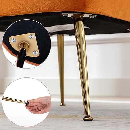 Miniatura 37 de Juego de 2 sillas decorativas de terciopelo, cómodas sillas de sala de estar, sin brazos, sofá individual lateral de mediados de siglo con patas