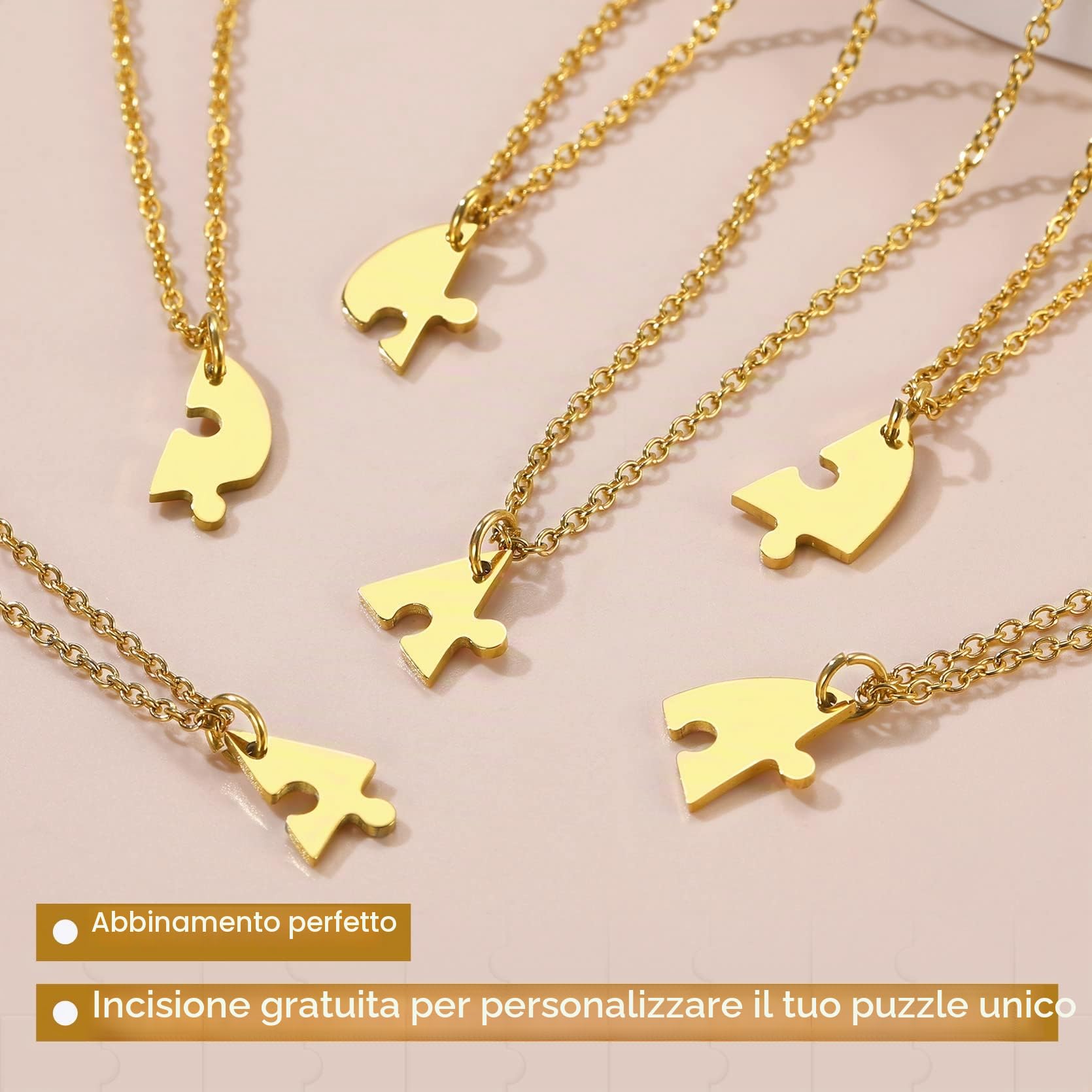 GoldChic JEWELRY Collana Donna Cuore Puzzle Collane Personalizzate, Ciondoli Di Amicizia Divisi In Acciaio Inossidabile Per Lui e Per Lei, Madre Figlie Gioielli Di Famiglia Regali Per Coppie