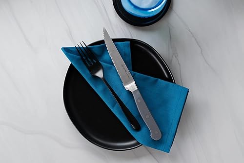 Miniatura 3 de Juego de 4 cuchillos para carne de alta calidad, cuchillas dentadas afiladas, acero inoxidable forjado de alto carbono, espiga completa, mango