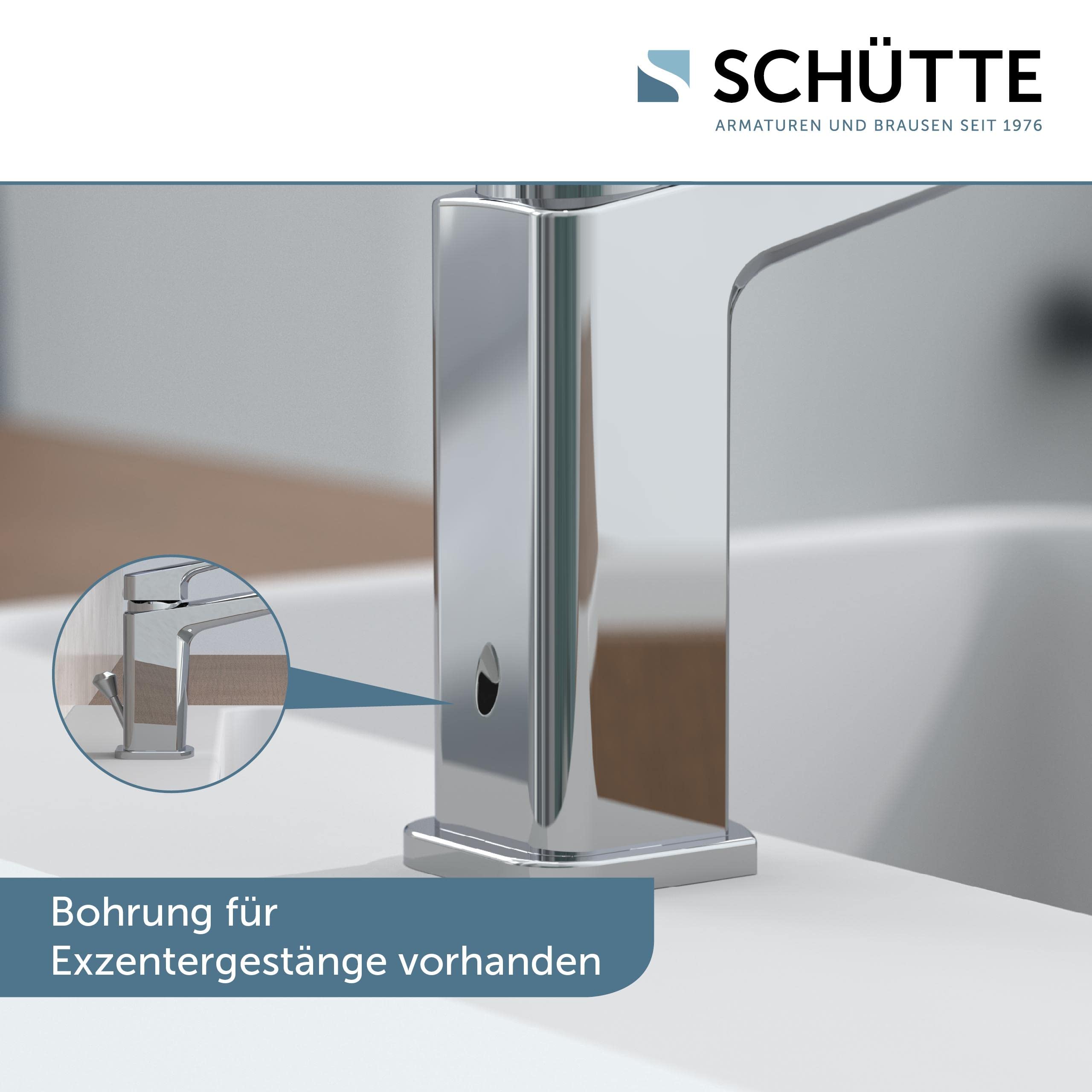 Schütte RAVEN waschtischarmatur bad, Wasserhahn Bad mit Ablaufgarnitur, Armatur Badezimmer, Einhebelmischer Badezimmer mit Pop Up Abflussstopfen, Mischbatterie Waschbecken, Chrom