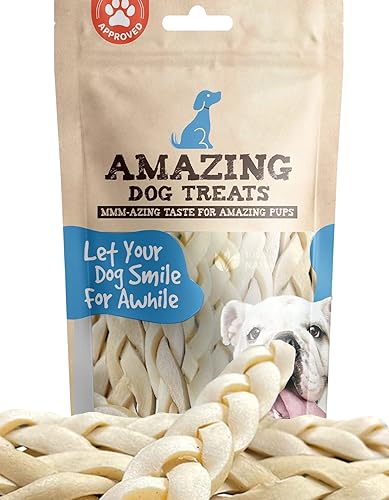 Amazing Dog Treats - Trenzas de mejilla de ternera para masticar para perros (6 pulgadas - 8 unidades) - Sin olor - Alternativa de cuero crudo -