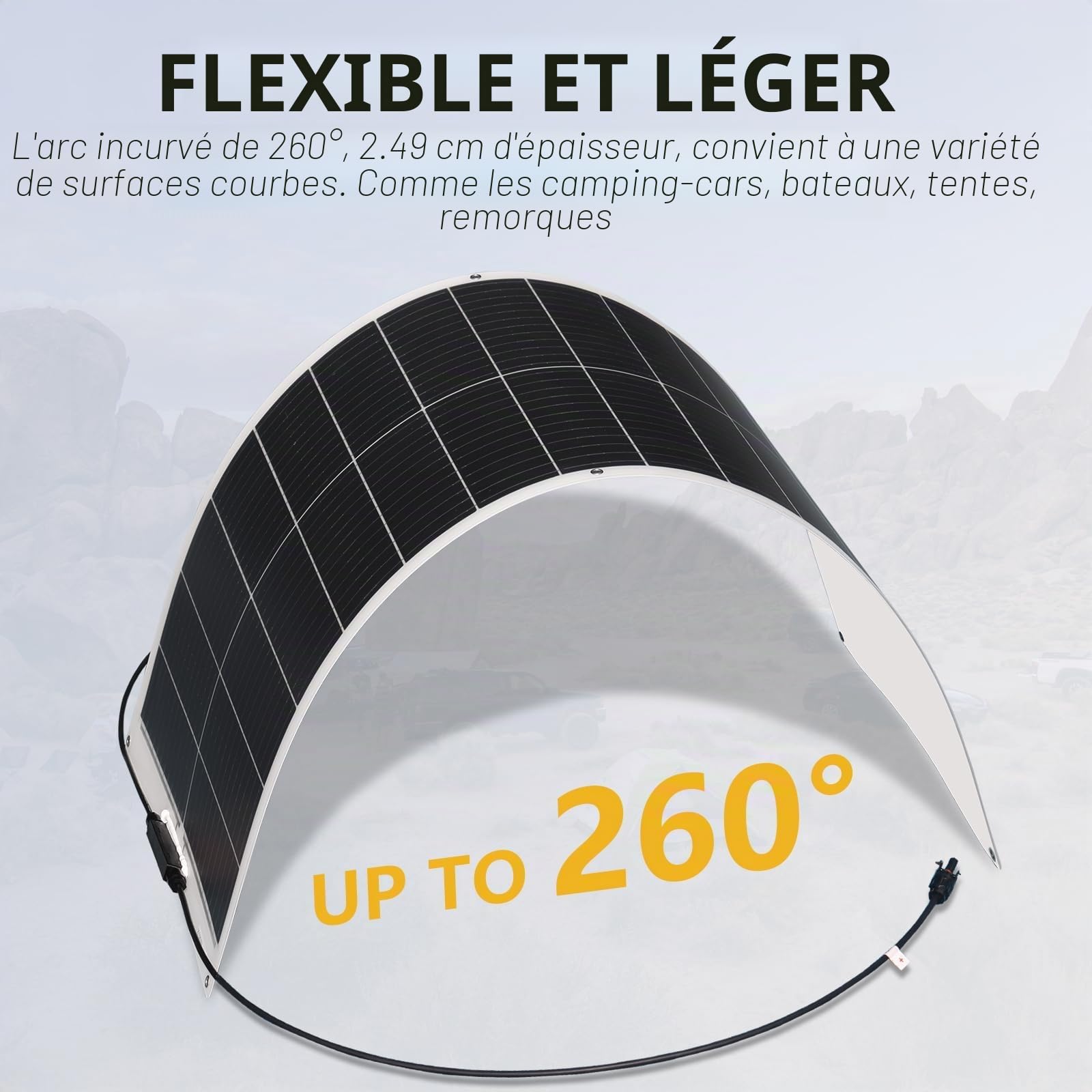 XINPUGUANG Kit Panneau Solaire Souple 100W 12V,Panneau Solaire Flexible Monocristallin pour Camping-Car, Camper, Van, Batterie 12v,Bateaux et Autres Surfaces Inégales