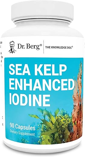 Dr. Berg’s Sea Kelp Enhanced – Pure Healthy Thyroid Support Natural Antioxidants & Iodine Supplement w/Organic Sea Kelp, Blue-Green Algae & Red Algae – Immune System & Metabolism Support 90 Capsules