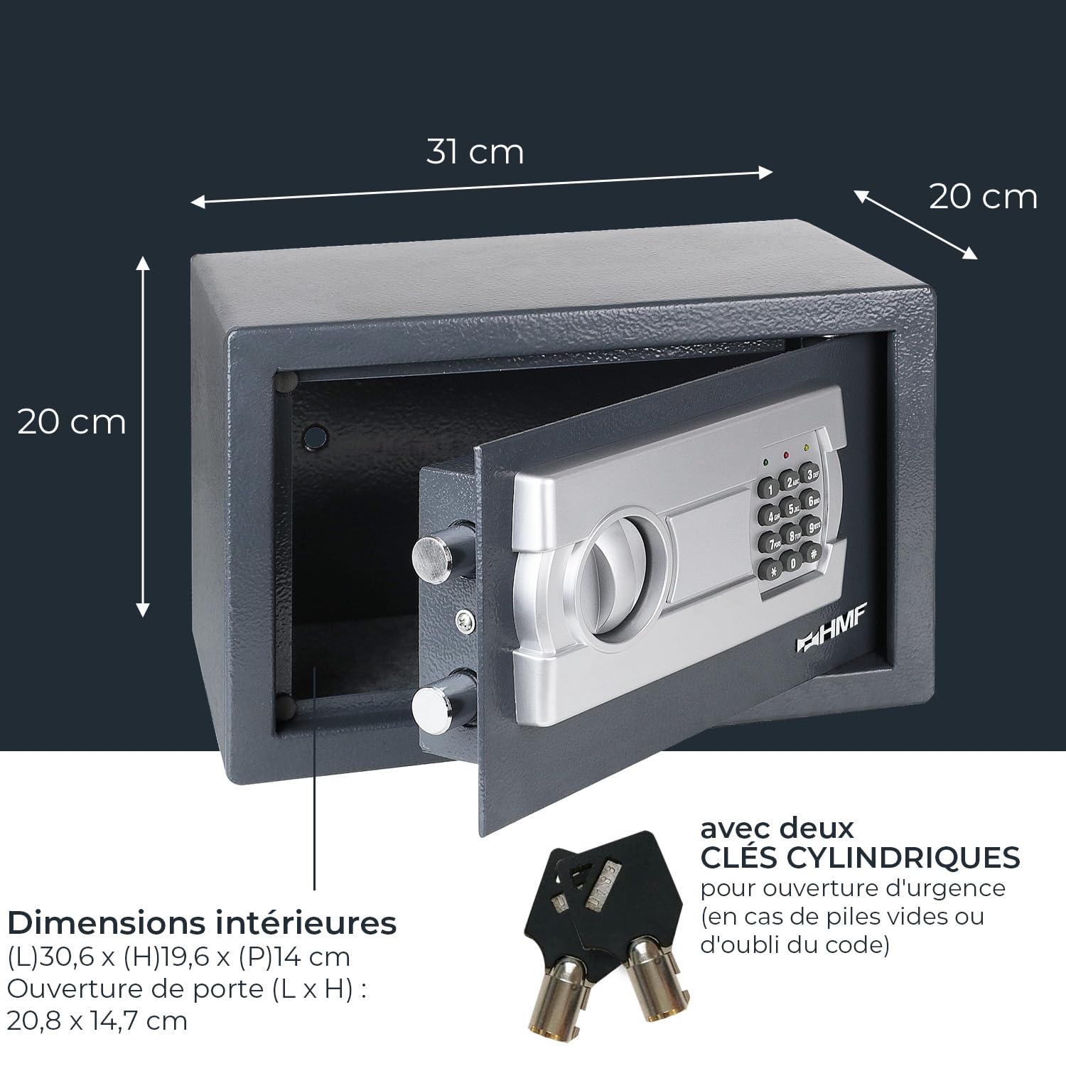 HMF Coffre-fort de sécurité pour la maison, l’hôtel ou le bureau, coffre-fort de meuble avec serrure à combinaison pour documents DIN A5 | 31 x 20 x 20 cm | Anthracite