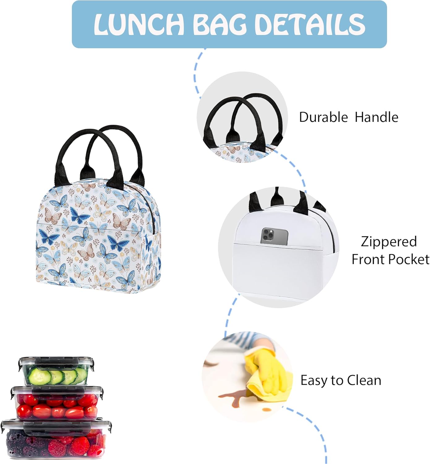 Butterfly 3PCS Backpack Set for Teens Elementary Middle High School, 17 Inch Lightweight Classic Bookpack 3 in 1 Set for Girls Boys, Kids Back to School Backpack with Lunch Box Pencil Case