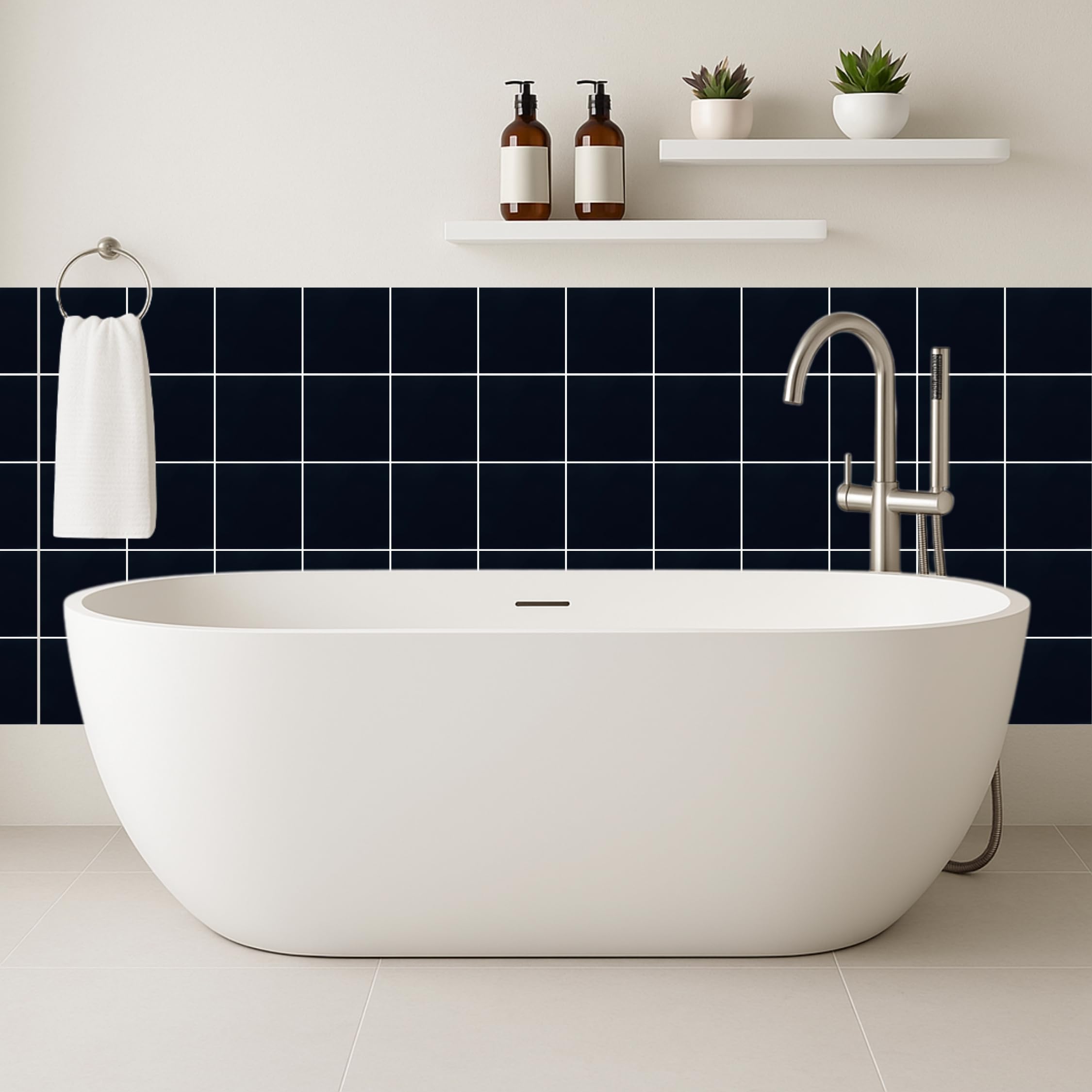 Lot De 50 Carreaux Adhésifs Crédence Cuisine/salle De Bain 15x15 Cm - Gris, PVC Imperméable, Facile à Poser Et à Retirer