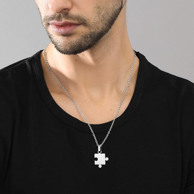 ChainsHouse Puzzle Friendship Necklace Stainless Steel BFF Necklace, 2/3/4/5/6/7/8pcs Personalized Matching Heart Pendant Friendship Necklaces for Women Men, Send Gift Box