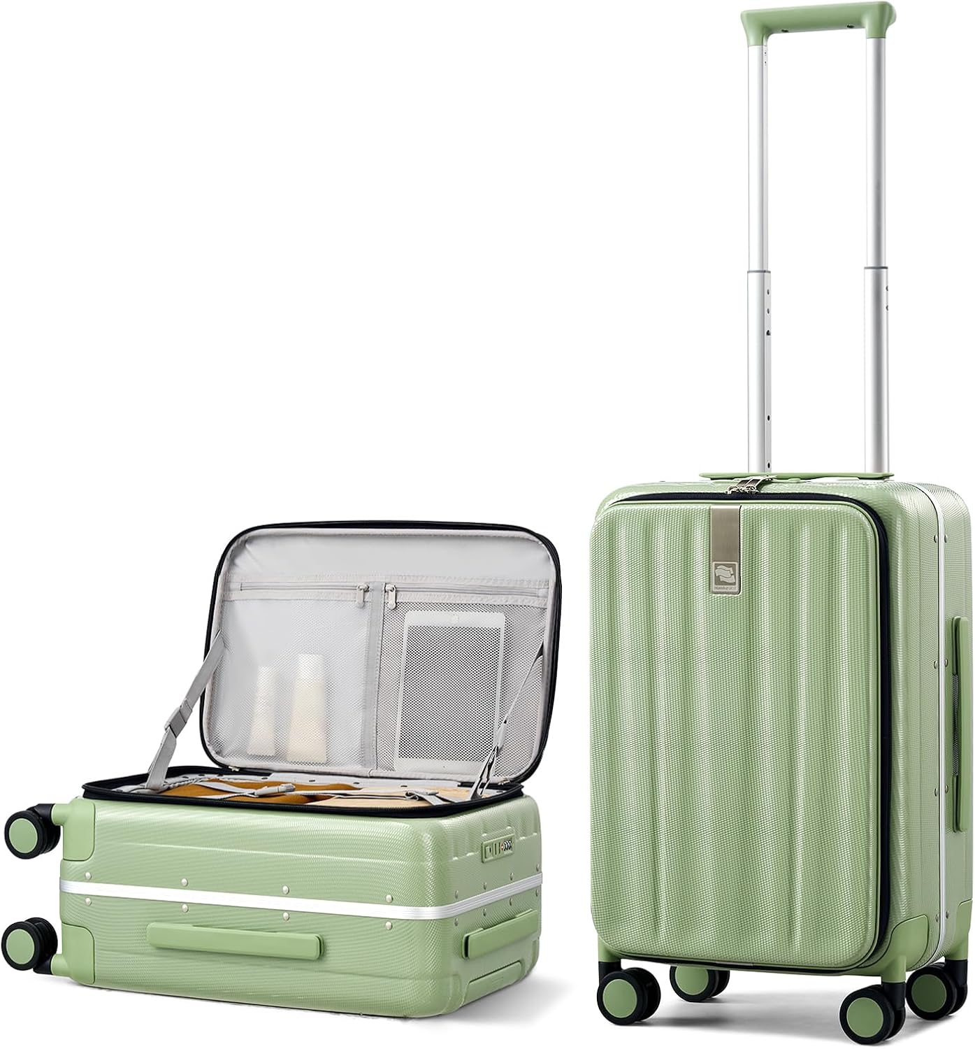 Hanke 20 Inch Carry-On Luggage with Wheels PC Hard Shell Suitcases Top Opening Aluminum Frame Travel Luggage Suitcases for Woman Men.(Bamboo Green)