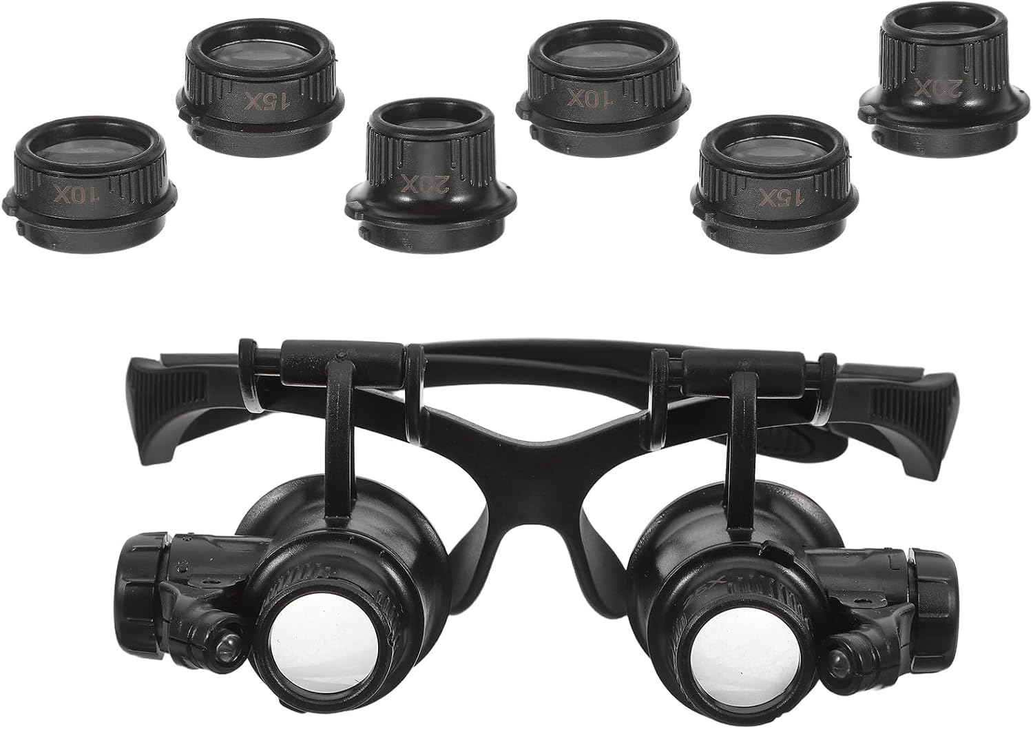 Artibetter LED Head Mount Magnifier Headband with Detachable 10x 15x 20x 25x Lenses for Jewelry and Watch Repair, Professional Jeweler Loupe Glasses for Precision Crafting and Hobby Use