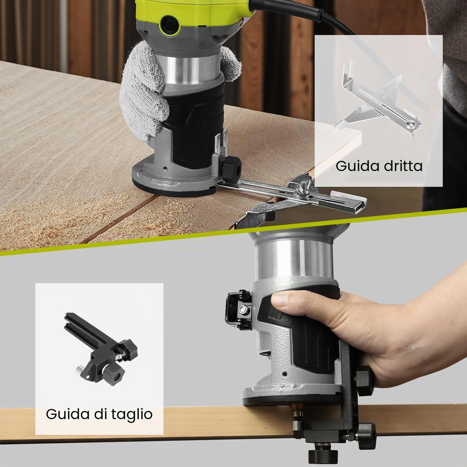 DEWINNER Router Edge Router 710 W 13000 – 33000 RPM, 6 livelli di velocità, 3 morsetti da 1/4" e 8 mm, laminatore professionale con 15 pezzi di taglierino per carburo