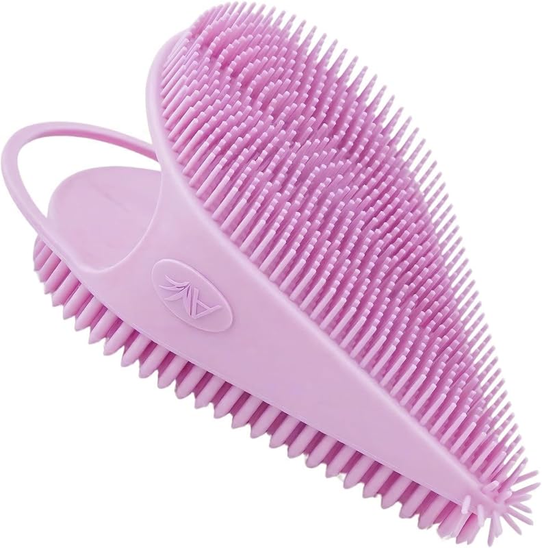 Escova manual de silicone para limpeza facial Avilana com duas faces e ponta para o nariz, rosa
