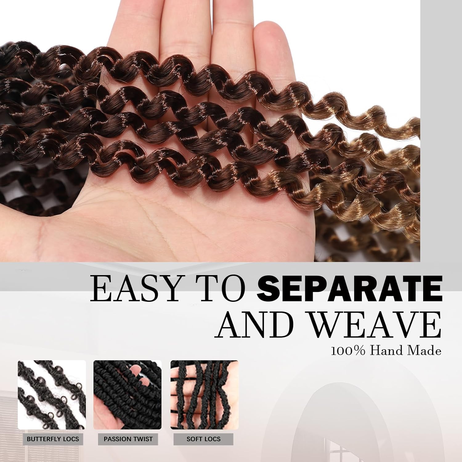 Passion Twist Hair 8 Packs Water Wave Crochet Hair Bohemian Braiding Hair Pre Looped Crochet Braids Hair Extensions for Black Women (1B/30/27#, 24 Inch (Pack of 8))