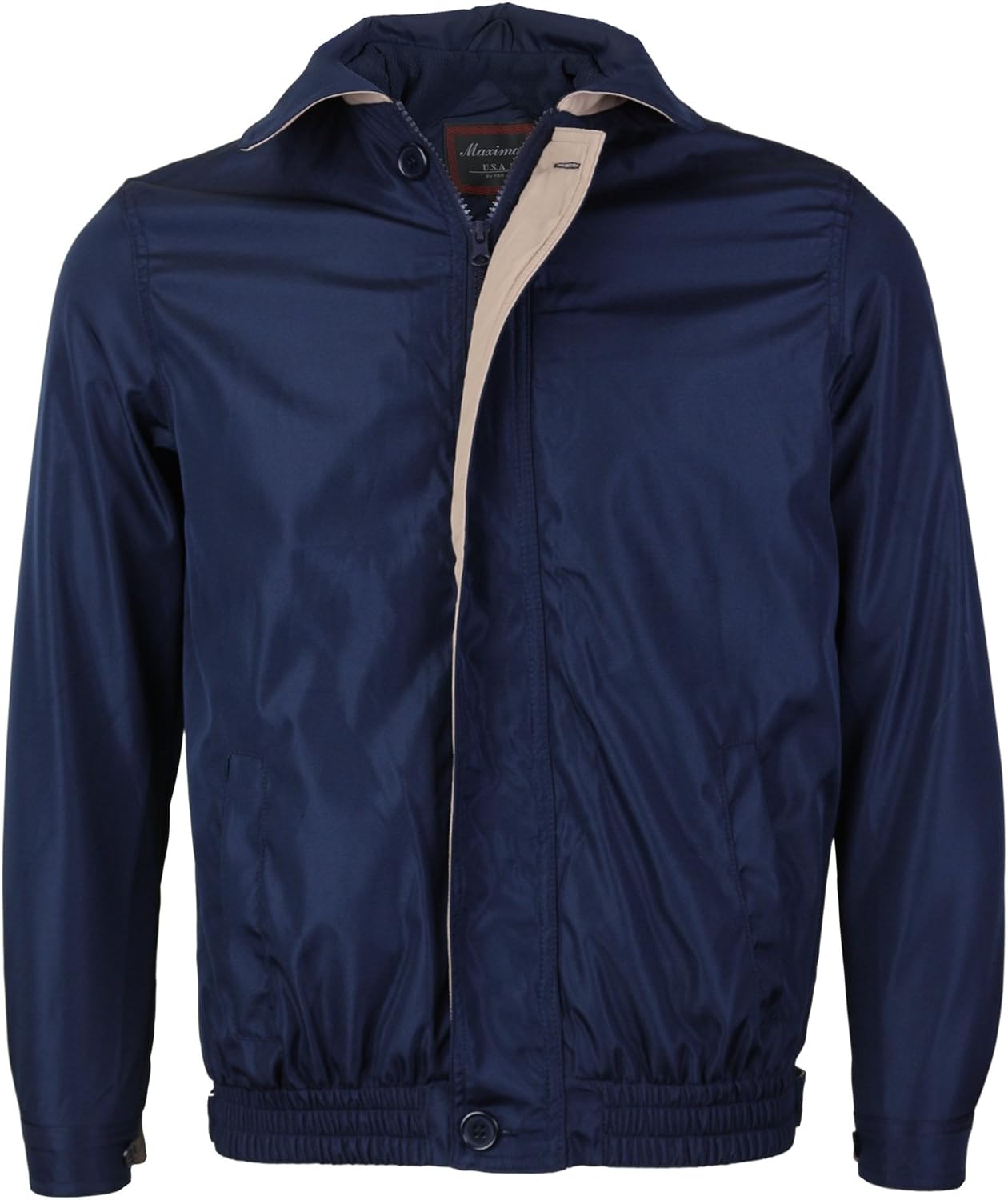 Maximos USA Men's Microfiber Golf Sport Water Resistant Zip up Windbreaker Jacket Benny (L, Navy/Khaki)