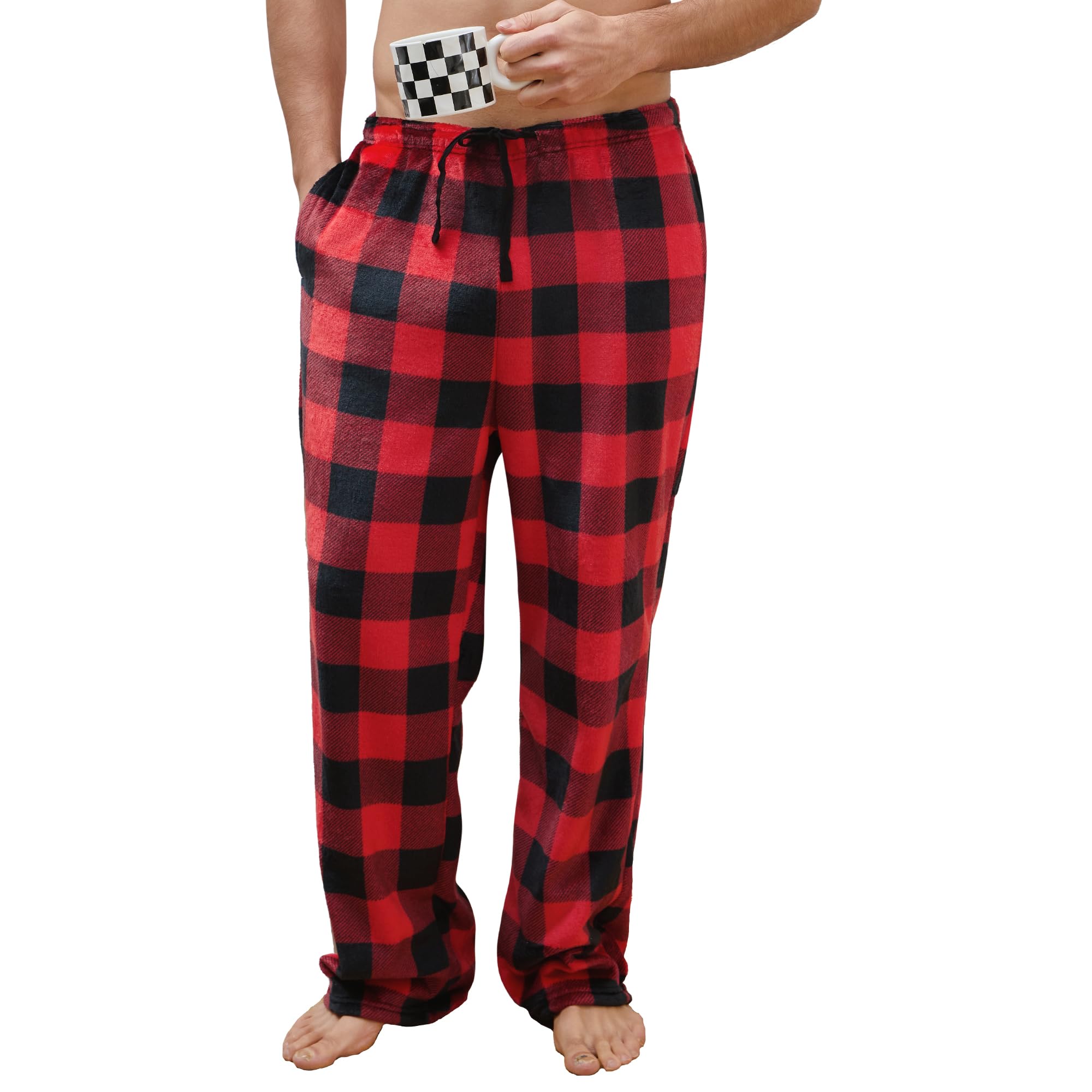 Vulcanodon Mens Pajama Pants Soft Plaid Bottoms with Pockets Sleep Lounge PJ