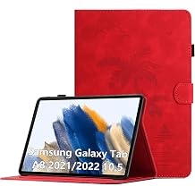 Case for Samsung Galaxy Tab A8 10.5 inch 2022 Model SM-X200/X205/X207 - Multi-Angle Viewing PU Leather Protective Folio Case with Pocket, Auto Wake/Sleep Smart Tablet Cover, Red