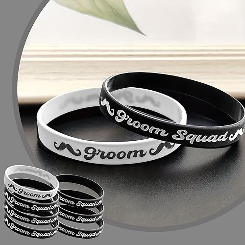 Miniatura 6 de PartyGifts&beyond Pulseras de silicona para regalar a padrinos de boda, 7 unidades, pulseras de goma elásticas para despedida de soltero
