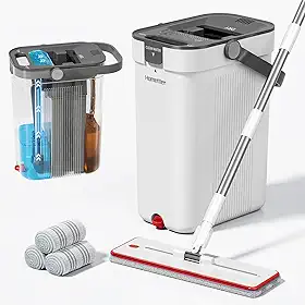 Mop de Limpeza Lava e Seca com 4 Panos de Reposição, Mop Flat com Tanque de Água Dupla (Limpa/Suja), Ideal para Pisos de Cerâmica e Paredes - Branco