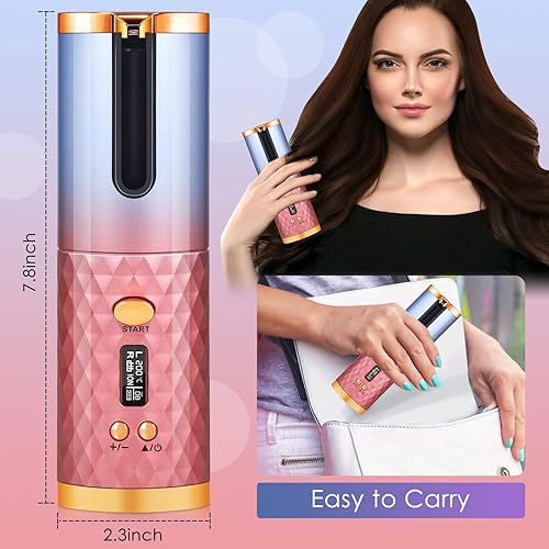 Miniatura 6 de Jahy2Tech Rizador automático inalámbrico con 6 temperaturas y temporizadores calentamiento rápido y apagado automático pantalla LCD rosa y morado