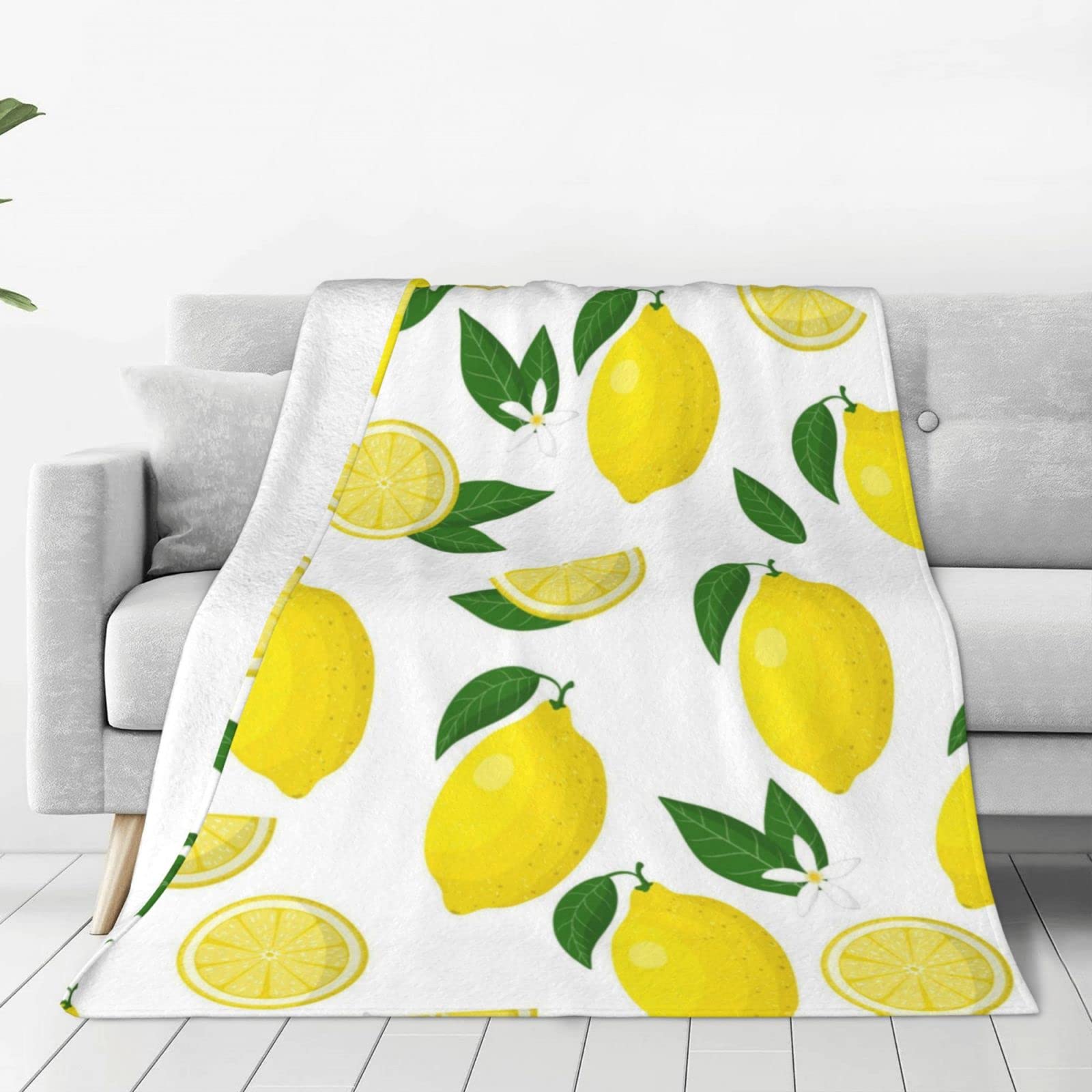 Lsjuee Throw Blanket Lemon Warm Cozy Soft Lightweight Flannel Fleece Blanket for Bedroom Sofa Room Home Decorative Fuzzy Blanket 40"x30"