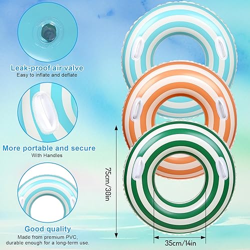 Miniatura 2 de Whaline 3 piezas de tubo de piscina con asas retro naranja verde azul rayas piscina anillos inflables flotador tumbonas tubo para verano piscina