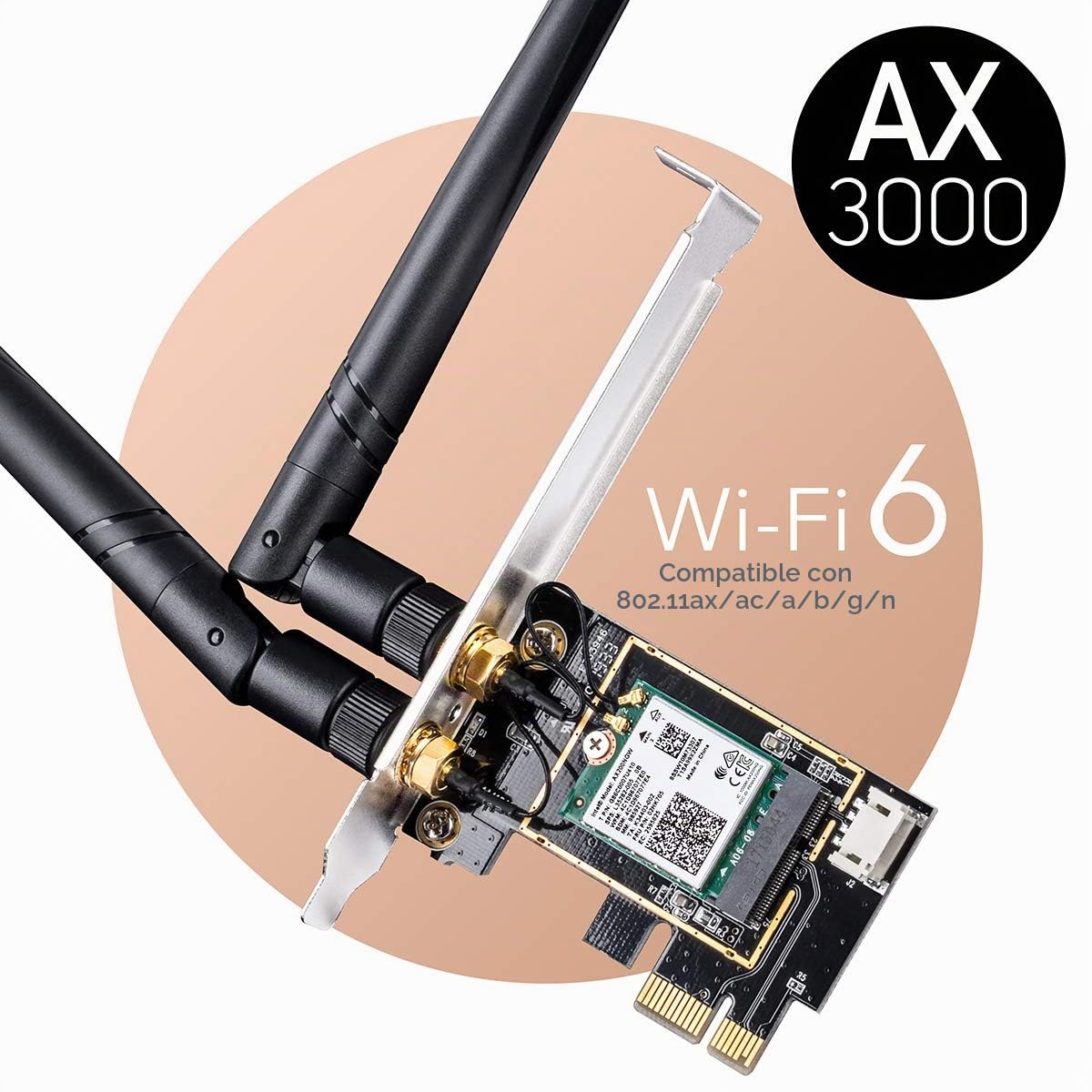 Cudy AX3000 WiFi6 Adaptador PCIe, Tarjeta WiFi pc, Bluetooth 5.0 PCIe, 2402Mbps + 574Mbps, 802.11ax/AC/a/b/g/n, Windows 10 (64-bit)