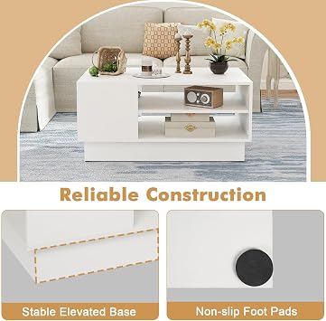 GIANTEX Coffee Table with Storage, 2-Tier Centet Table, White