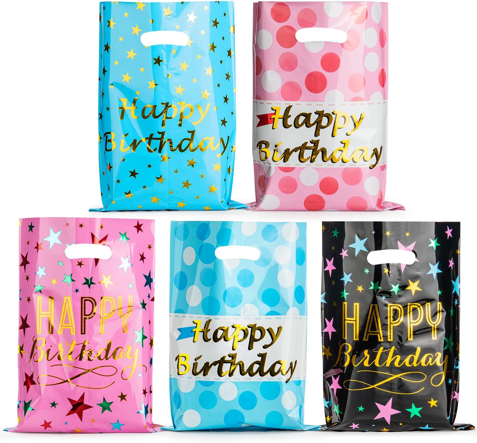 40PCS Birthday Goodie Bags for Kids, Stars & Polka Dots Party Favor Bags for Kids Birthday, Plastic Treat Bags for Party, Small Return Gift Bags Bulk for Goody, Candy, Holiday, Girls, Boys