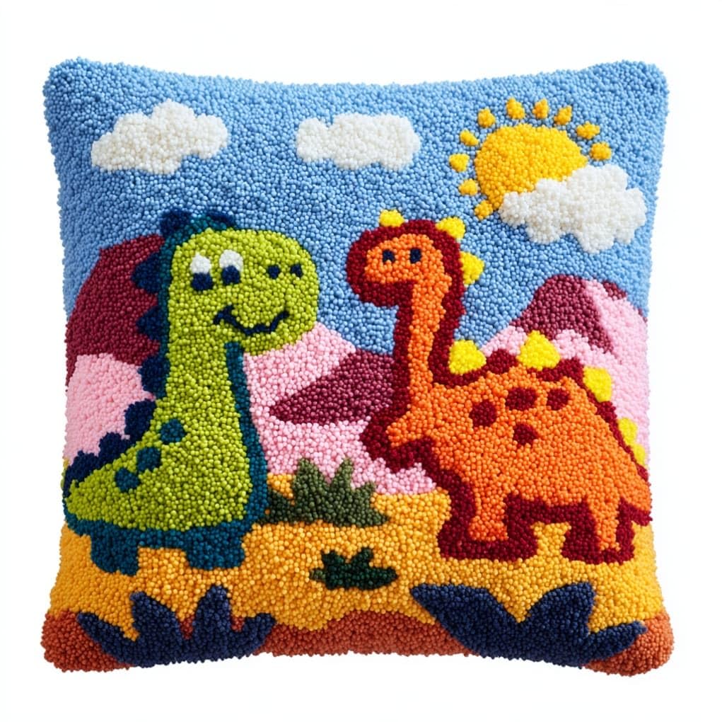AxiangziK Latch Hook Cushion Kit 43x43cm,Animals Dinosaurs
