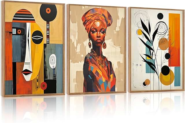 CHDITB Boho Abstract Black Woman Framed Canvas Wall Art, Orange African ...