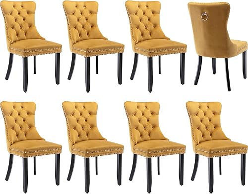Miniatura 122 de Juego de 6 sillas de comedor modernas, sillas de comedor tapizadas con patas de madera maciza, silla decorativa de terciopelo camello, Sillas de 02-