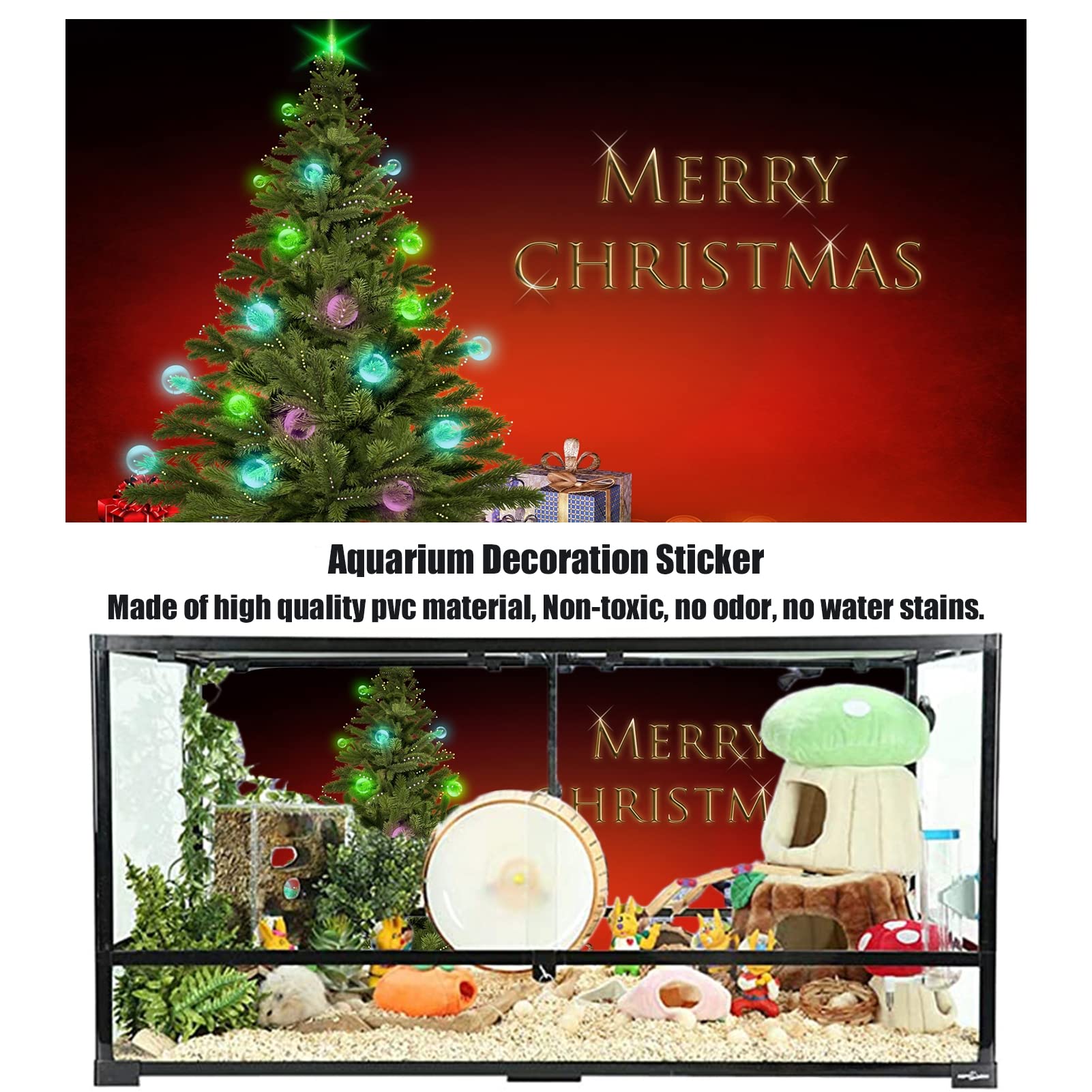 BAHULA Toile de fond pour aquarium Papier décoratif - Merry Christmas Aquarium Fond Poster PVC autocollant Décor Paysage 122 x 76 cm