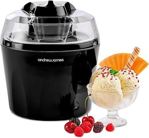 Andrew James Ice Cream Maker 1.5L – Ice-cream Maker, Gelato & Sorbet Machine for Home, Homemade Frozen Dessert Maker Ice Cream Machine, Ready in 20 Minutes – Black