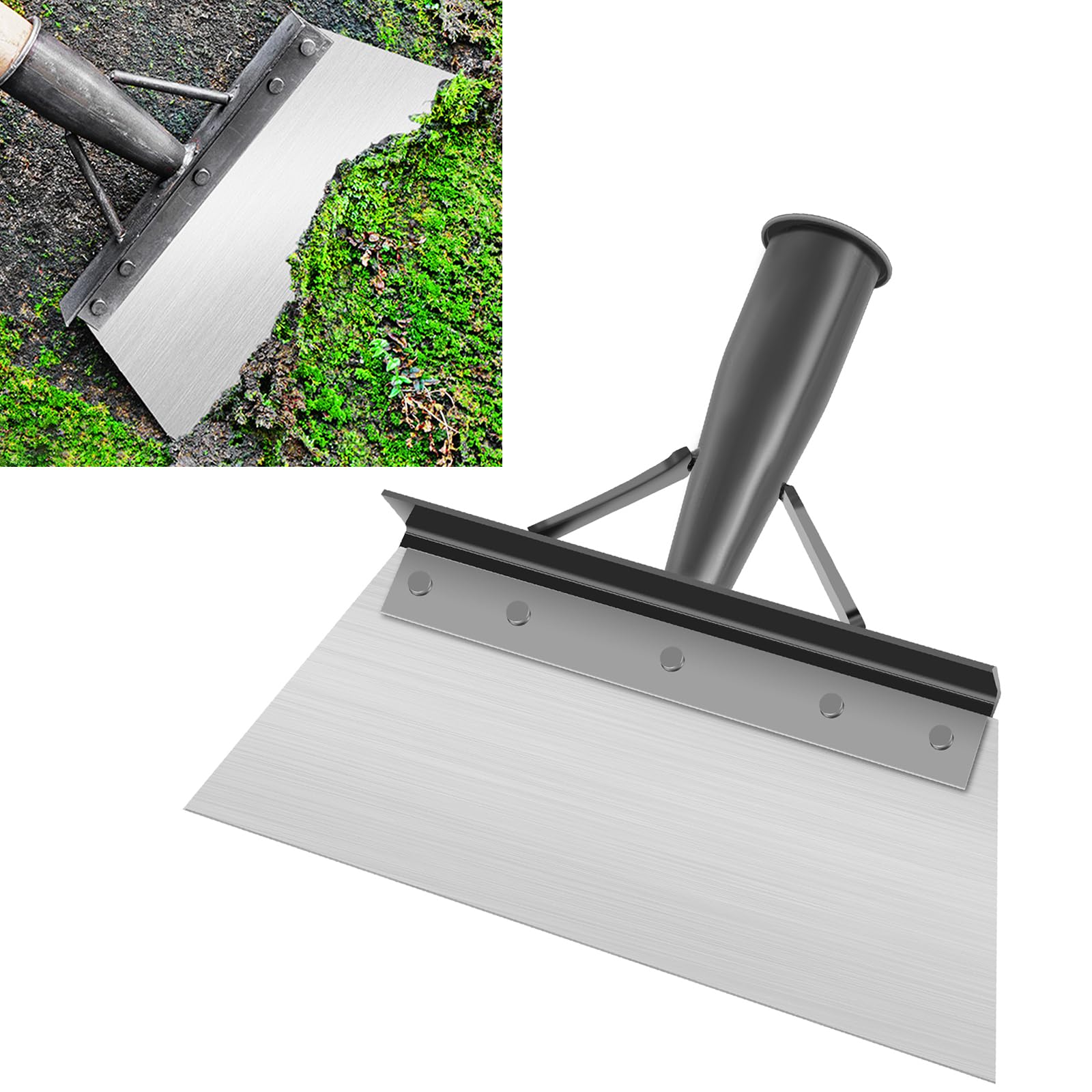 Multifunctional Garden Shovel 25CM Manganese Steel Cleaning Shovel Strong and Wear-resistant Outdoor Garden Cleaning Moss Weed Scraper Tool Farm Snow Removal, NO Handle