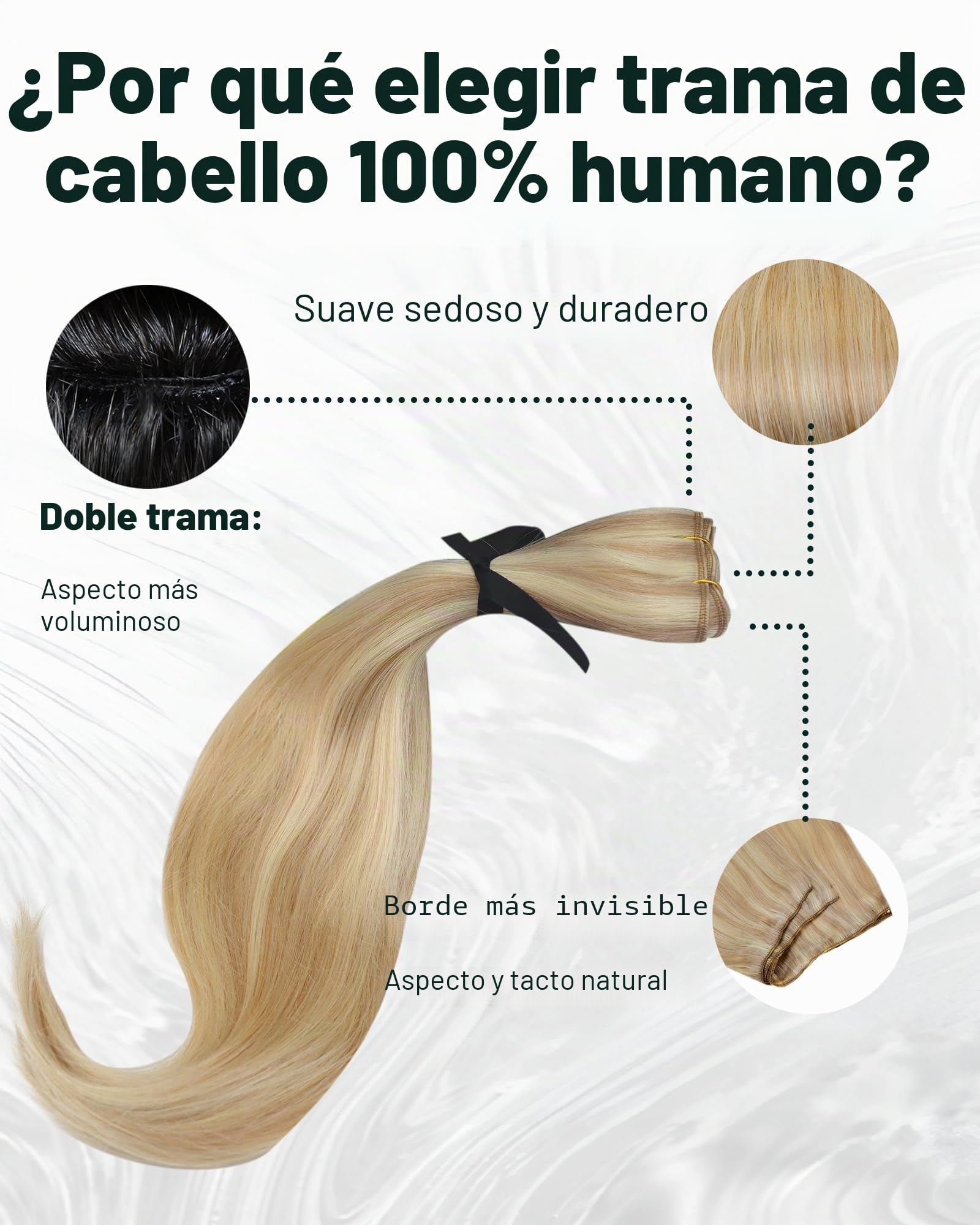 RUNATURE Extensiones Cortina Pelo Natural Rubio Ceniza Oscuro y Rubio Claro 35cm 100g Extensiones en Cortinas de Cabello Humano Liso #18AP60