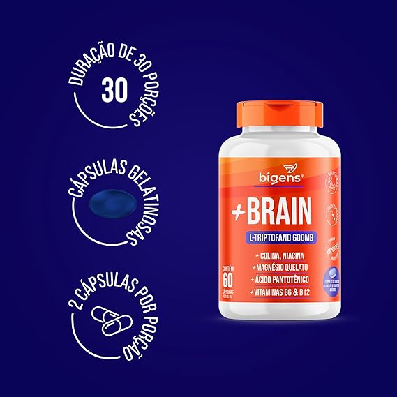 Brain Triptofano 600mg + Colina 60 cápsulas Biogens - Vista 2