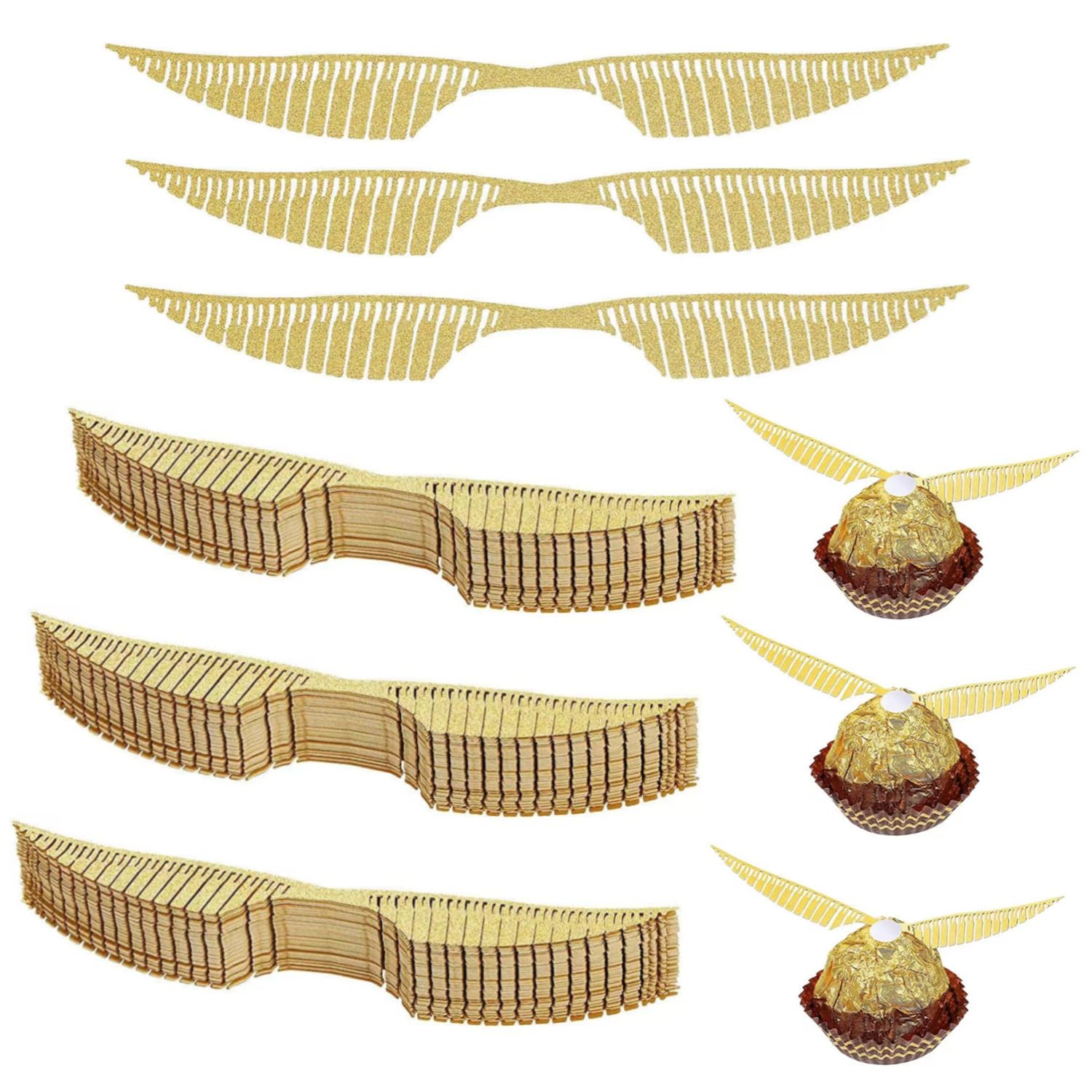 ZHAOYCSH Gold Glitter Flügel Kuchen Dekoration,50 Stück Hexen Motive Cupcake Topper aus Schokolade für Mottoparty, Fantastische Deko für Geburtstag, Kuchen & Süßigkeiten,Party Deko