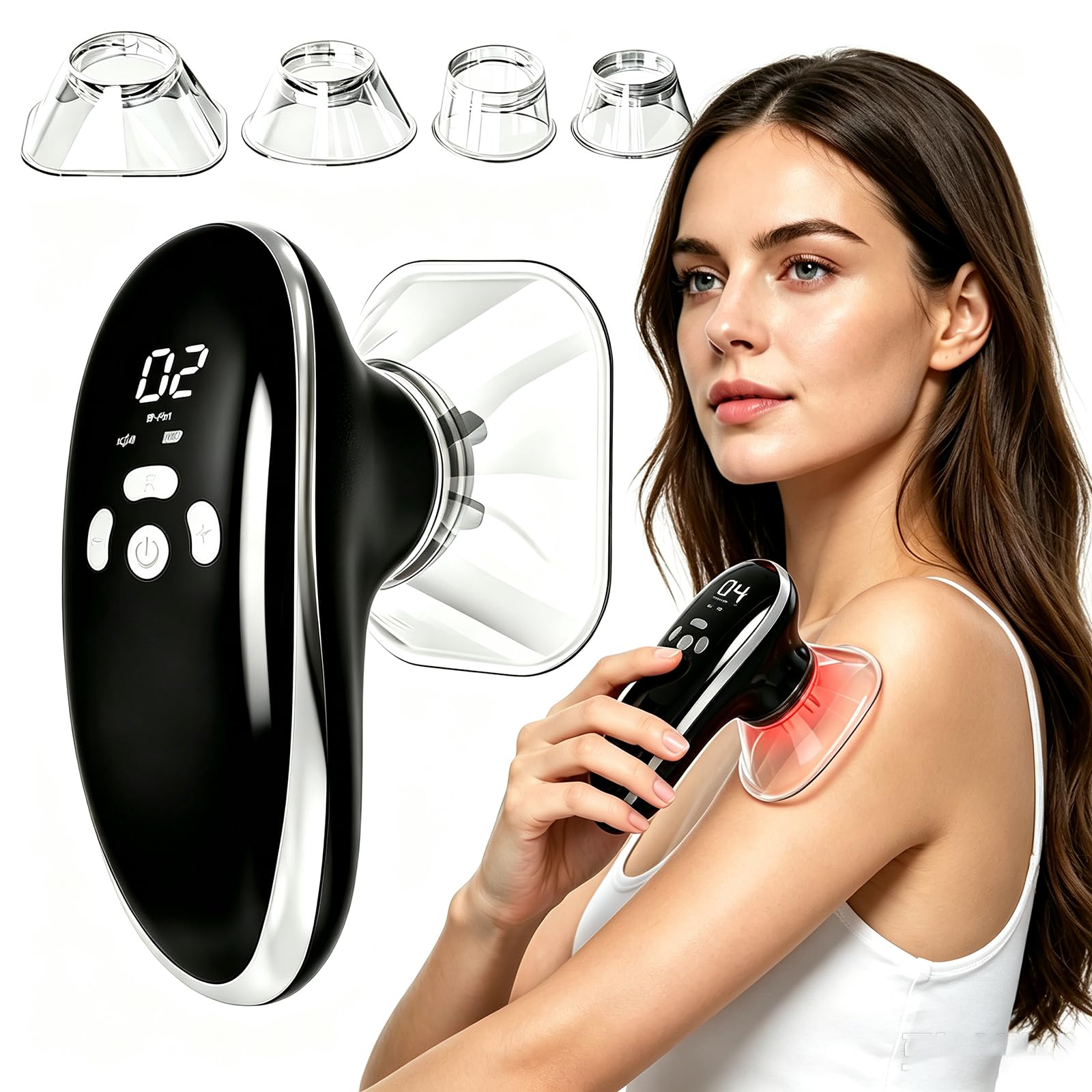 3 En 1 Masajeador Electrico de Ventosas, Masajeador Anticelulítico Eléctrico con Ventosas de Vacío, EMS y Luz Roja, Efecto Lifting, Masaje Profundo y Drenaje Linfático para Abdomen, Piernas, Glúteos