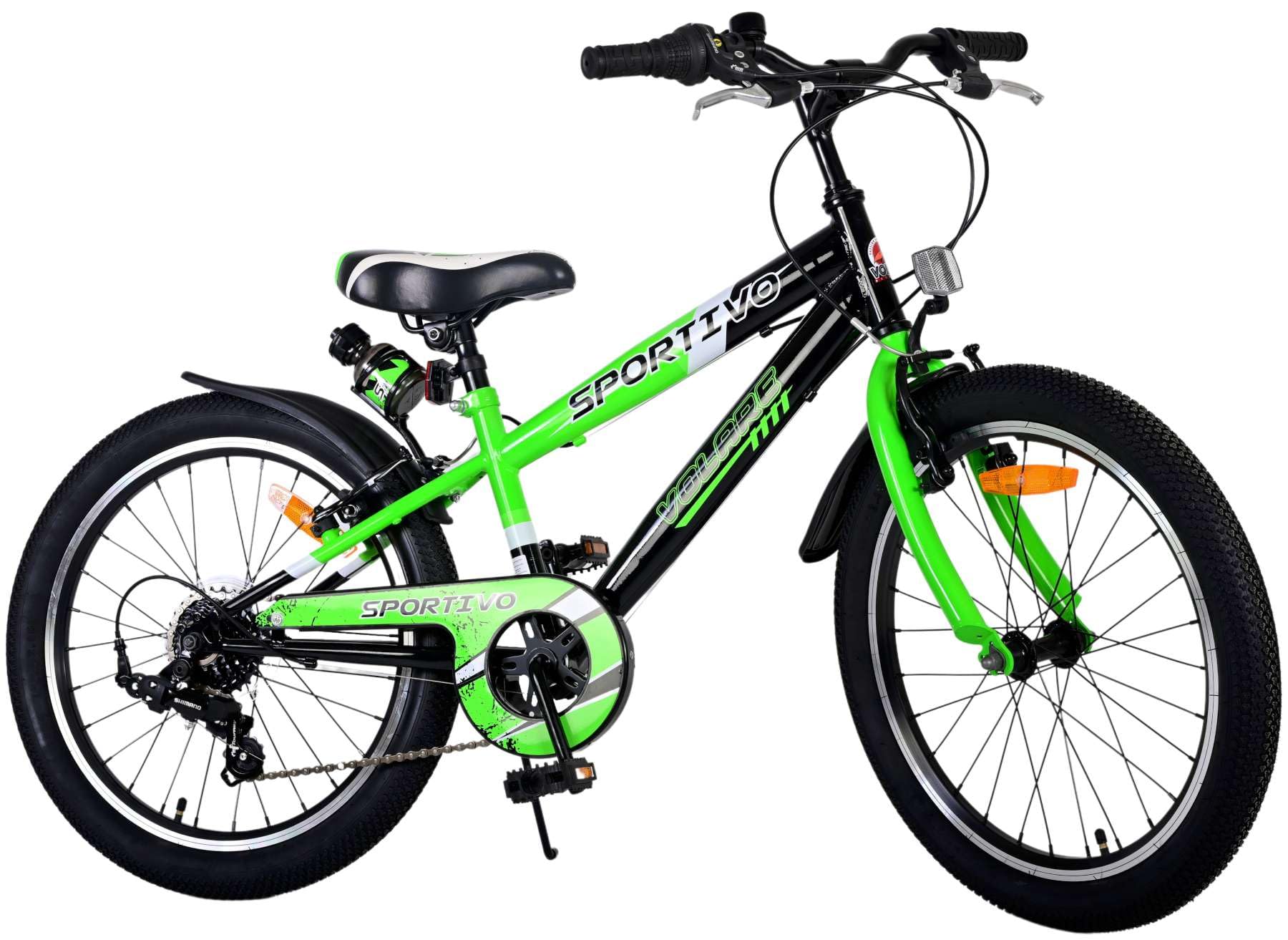 Volare Bicicletta per bambini 20 pollici per bambini 6-8 anni Sportivo verde elettrico con campanello, portabottiglie, ruote pneumatiche e 7 marce