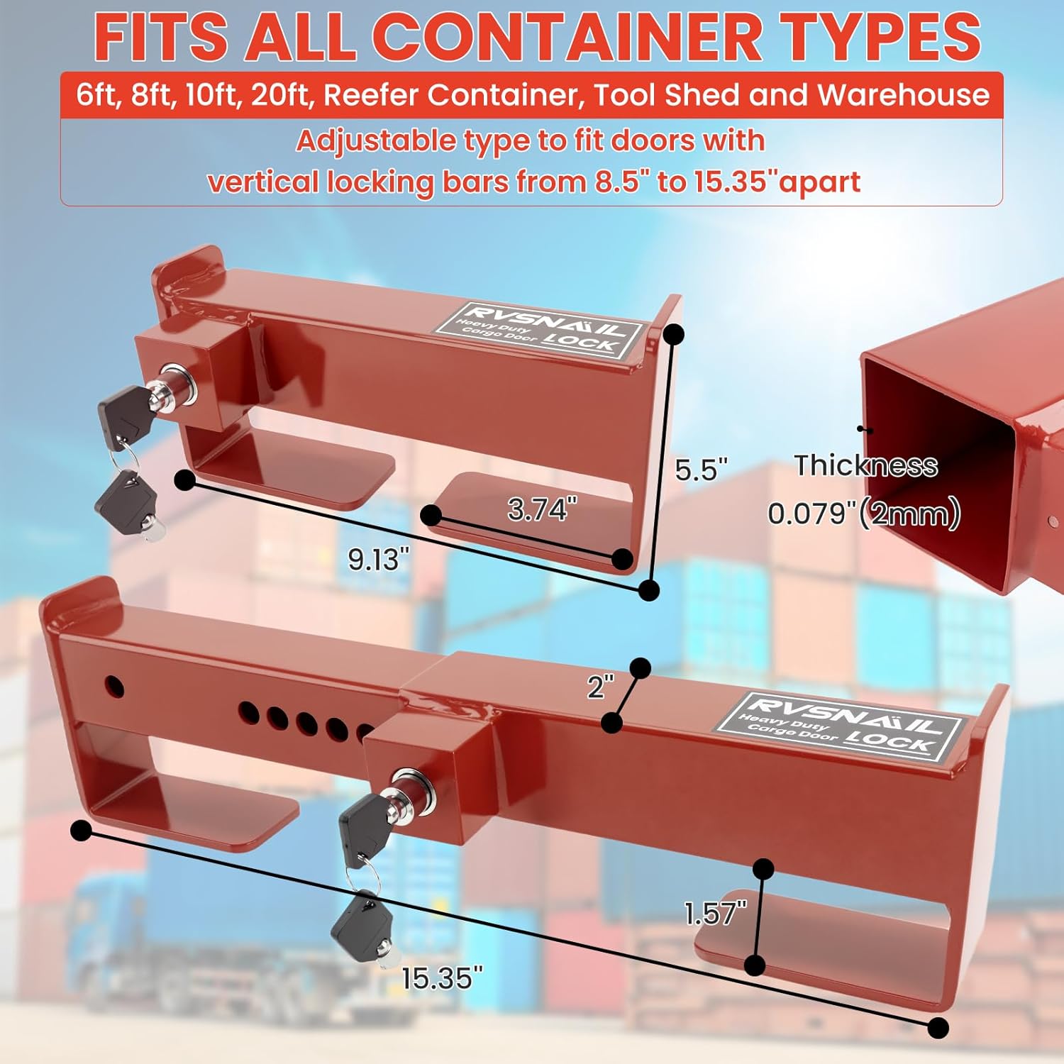 Cargo Door Lock Heavy Duty, Shipping Container Locks with High Security Key System, Universal Cargo Door Lock for Semi Trucks & Conex Containers (Rust-Proof Finish)
