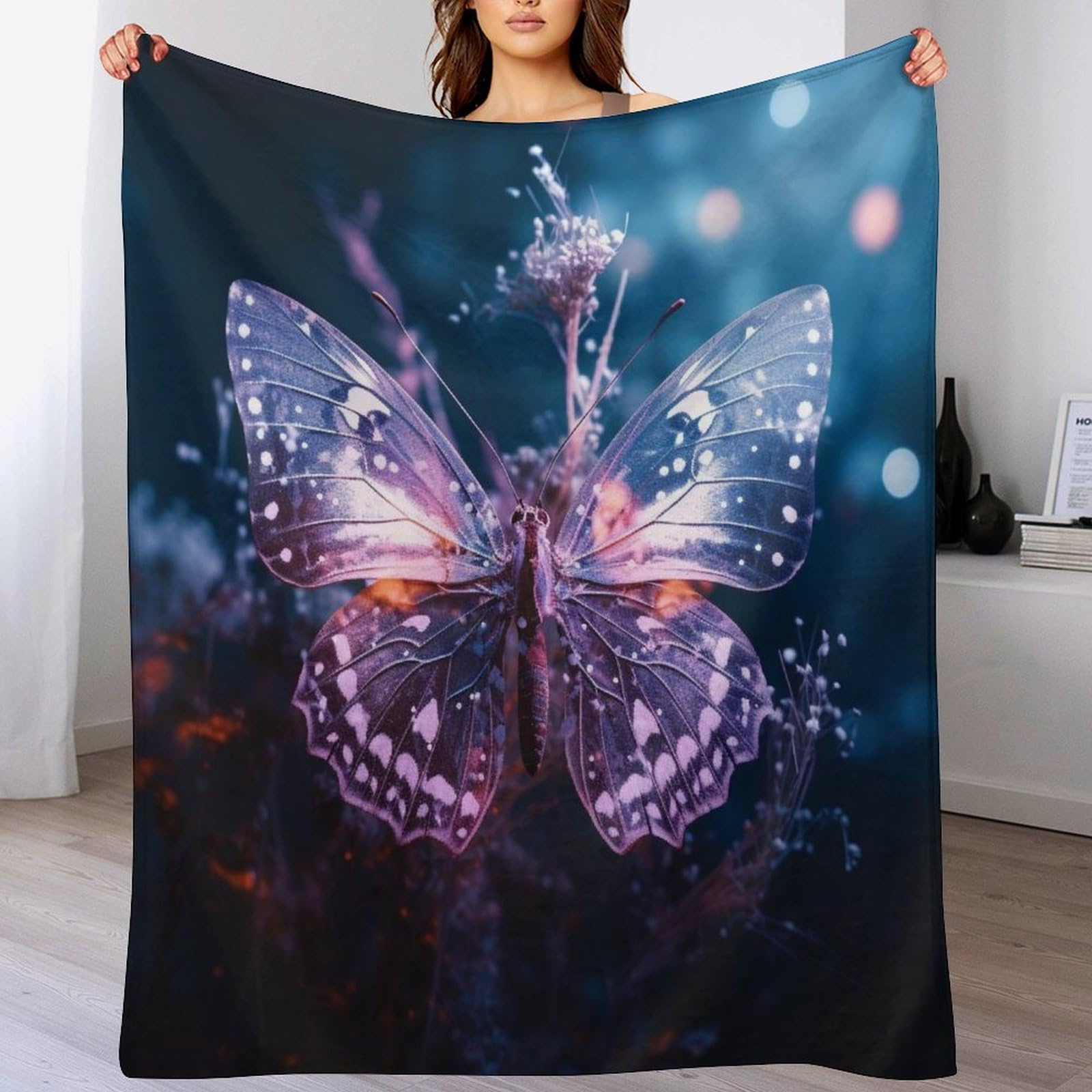 Manta de franela suave con estampado de mariposas y textura agradable